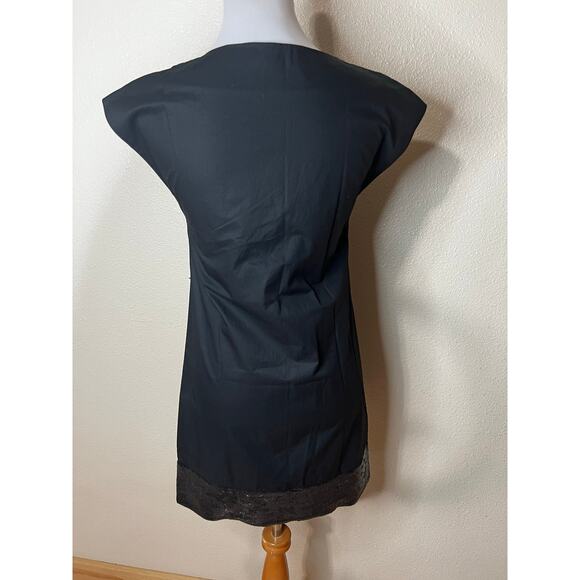 THEORY Womens Size 0 Black DRESA Cotton Shift Mini Dress with Sequin Band - Picture 4 of 8